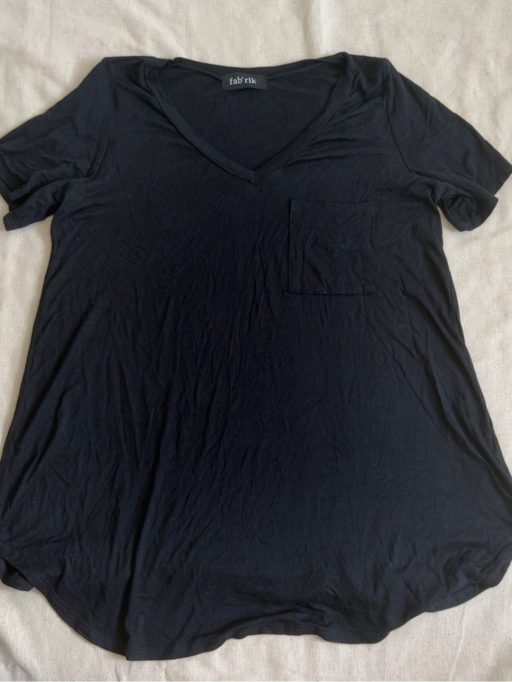 fab'rik Black V-Neck Pocket Tee - Classic Short Sleeve